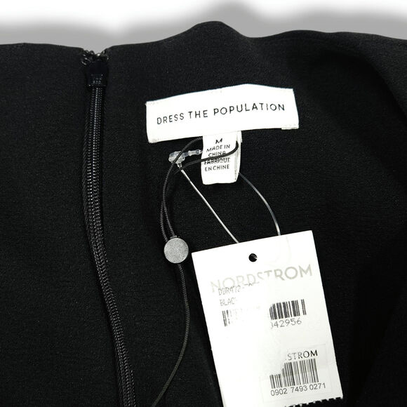 Dress The Population Ruth Asymmetric Neck Bodycon Sheath Midi Dress Black M NWT - Picture 5 of 10